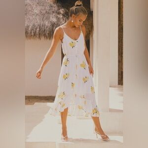 Rails Frida White Lemons Midi Sleeveless Ruffle Summer Sun Dress Size Small